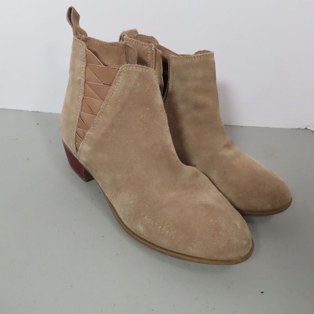 Diba True Womens Size 8 Tan Suede Zip Ankle Boots Elastic Side Gore Stacked